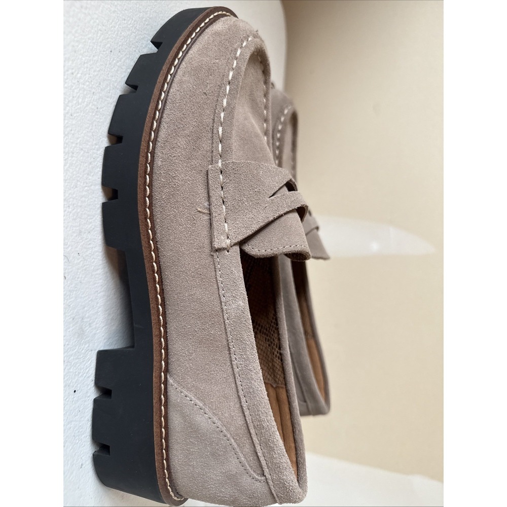 House of Harlow 1960 Gunner Suede Taupe Leather Penny Loafer Shoes Lug Soles 9.5